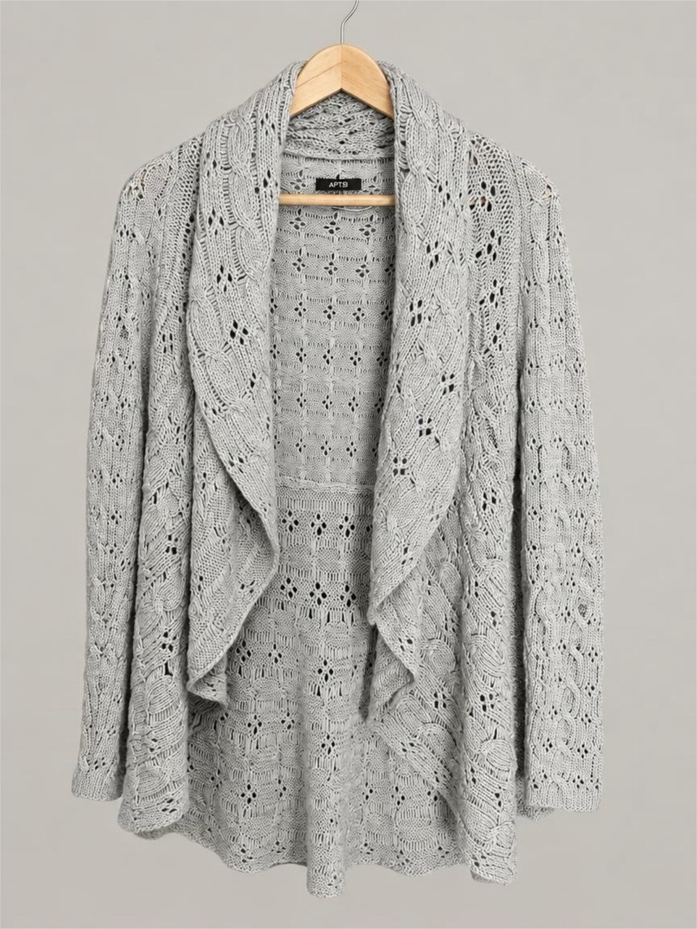 Apt. 9 Light Gray Open-Front Cable Knit Draped Cardigan